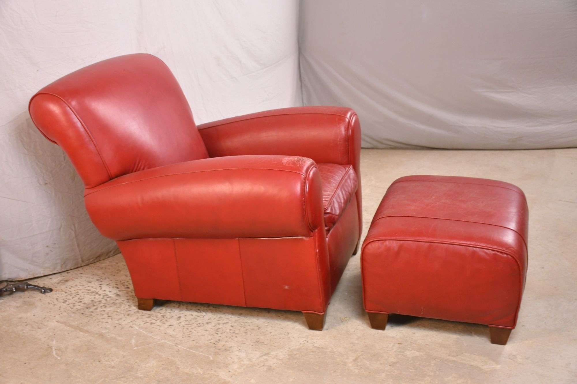 Red leather sales chair and ottoman
